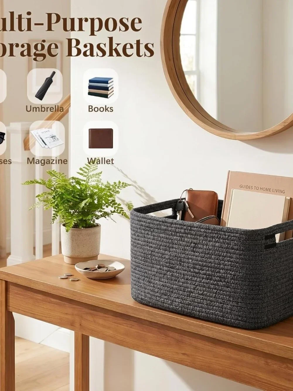 New 4Packs Natural Cotton Rope Storage Baskets for Organizing Toys, Clothes, Tow